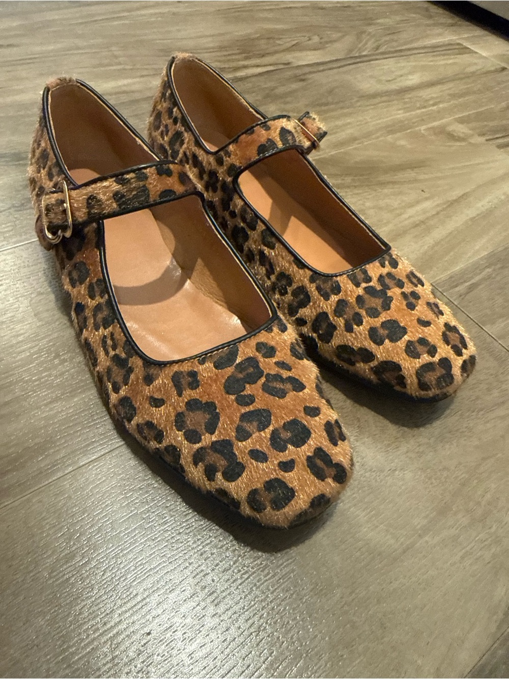 Leopard Calf Hair Mary Jane Flats Size 8.5 Ballet Shoes Quiet Luxury Coquette - Picture 3 of 8